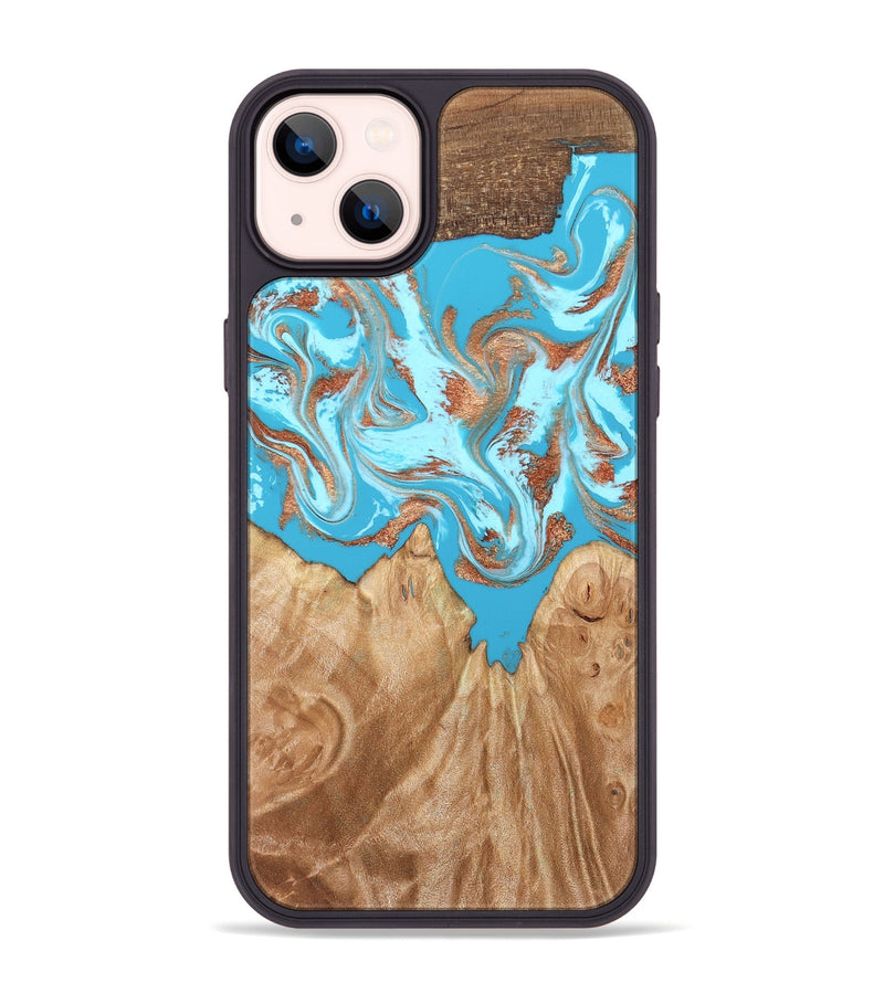 iPhone 14 Plus Wood Phone Case - Nico (Teal & Gold, 819542)