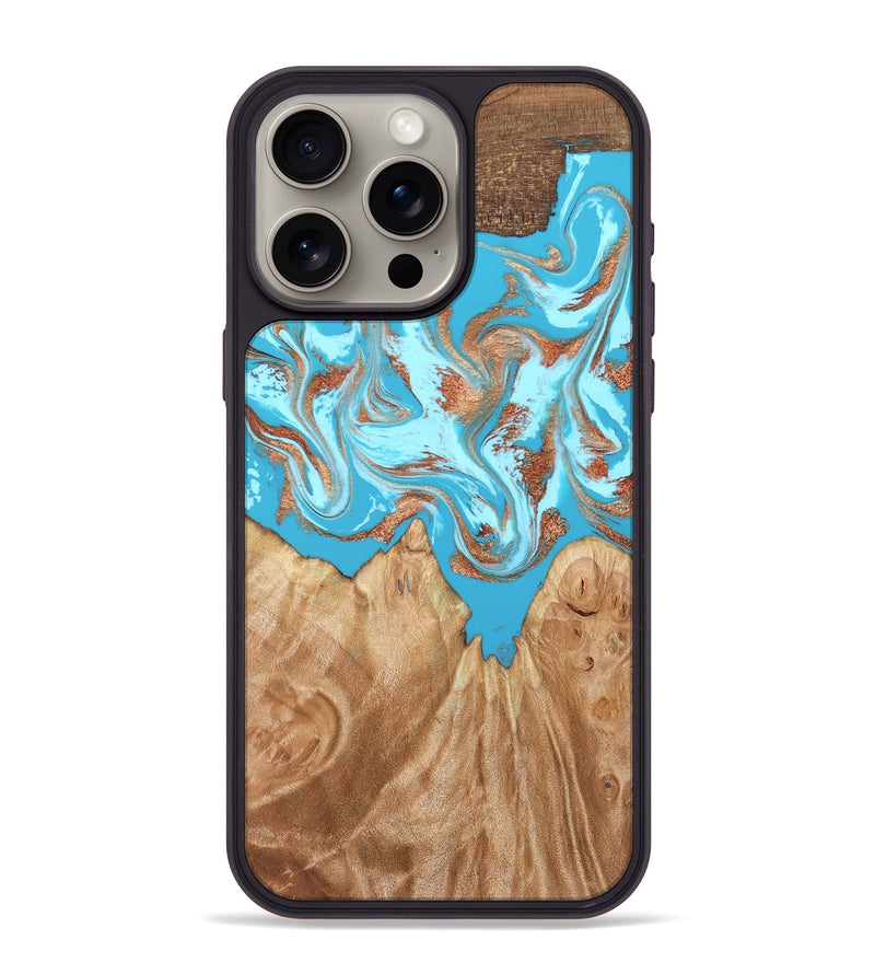 iPhone 15 Pro Max Wood Phone Case - Nico (Teal & Gold, 819542)