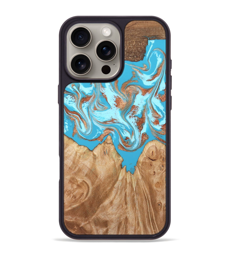 iPhone 16 Pro Max Wood Phone Case - Nico (Teal & Gold, 819542)