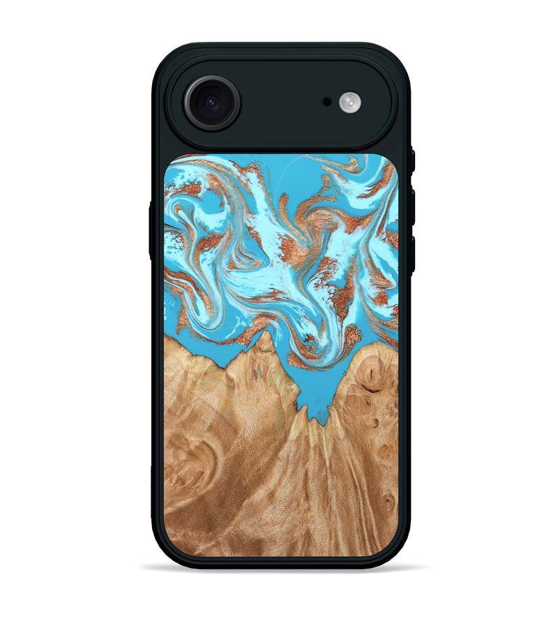 iPhone 17 Air Wood Phone Case - Nico (Teal & Gold, 819542)
