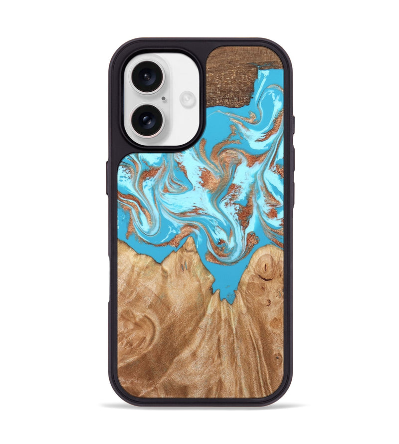 iPhone 17 Wood Phone Case - Nico (Teal & Gold, 819542)