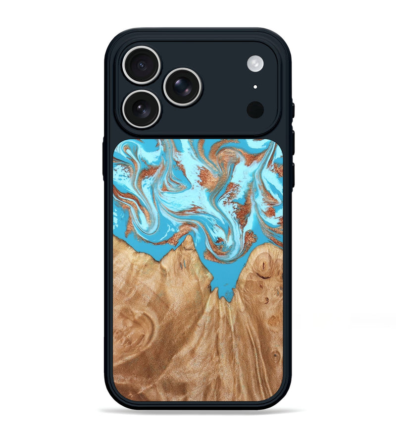 iPhone 17 Pro Max Wood Phone Case - Nico (Teal & Gold, 819542)