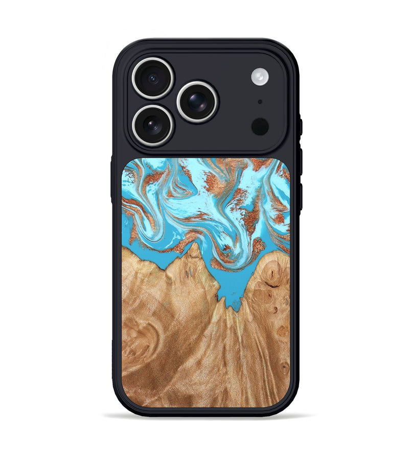 iPhone 17 Pro Wood Phone Case - Nico (Teal & Gold, 819542)