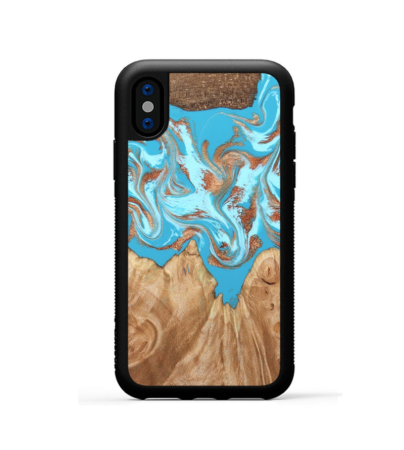 iPhone Xs Wood Phone Case - Nico (Teal & Gold, 819542)