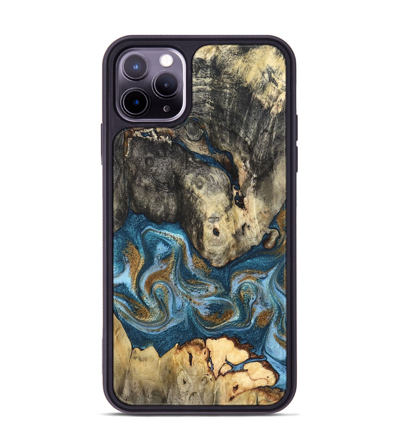 iPhone 11 Pro Max Wood Phone Case - Saylor (Teal & Gold, 819544)