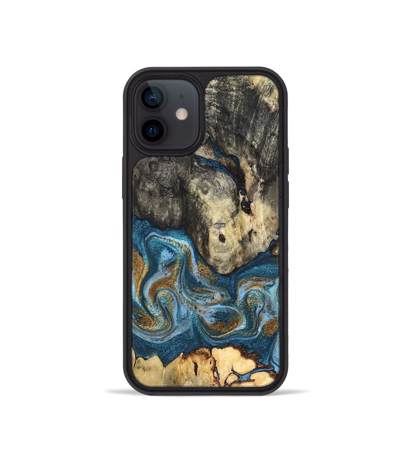 iPhone 12 mini Wood Phone Case - Saylor (Teal & Gold, 819544)