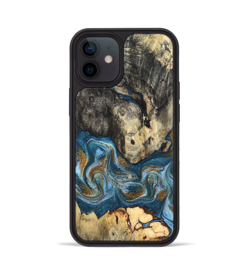 iPhone 12 Wood Phone Case - Saylor (Teal & Gold, 819544)