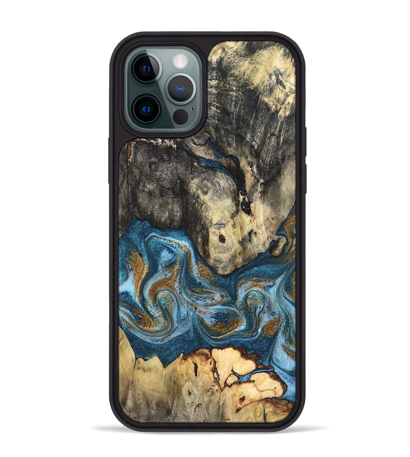 iPhone 12 Pro Max Wood Phone Case - Saylor (Teal & Gold, 819544)