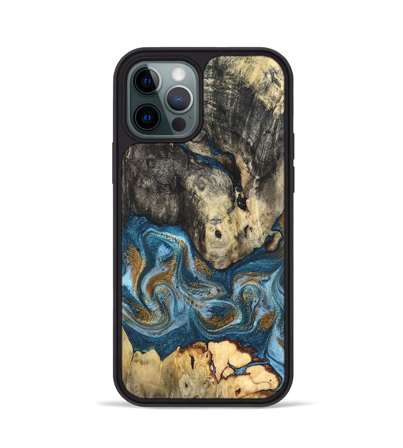 iPhone 12 Pro Wood Phone Case - Saylor (Teal & Gold, 819544)