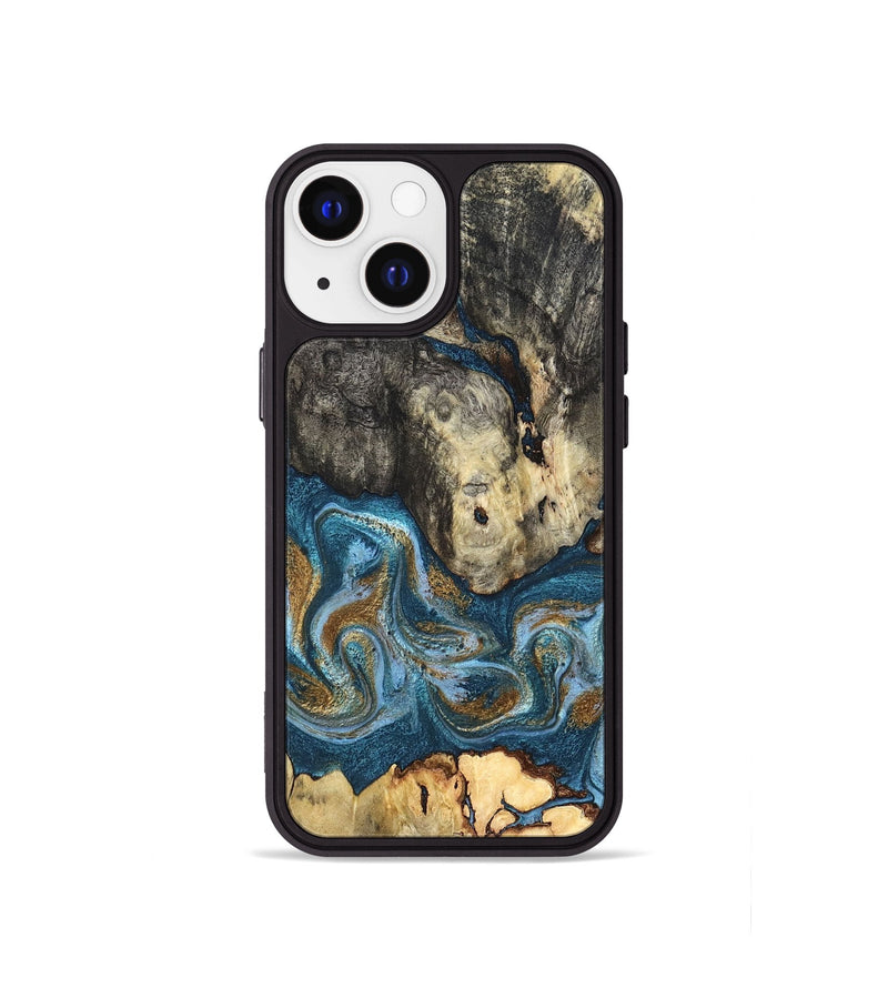 iPhone 13 mini Wood Phone Case - Saylor (Teal & Gold, 819544)