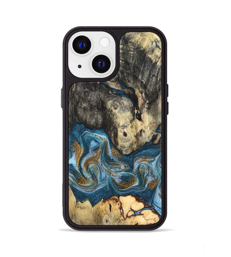 iPhone 13 Wood Phone Case - Saylor (Teal & Gold, 819544)