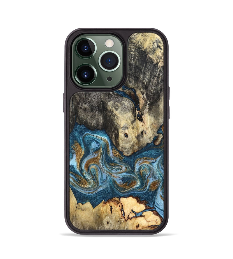iPhone 13 Pro Wood Phone Case - Saylor (Teal & Gold, 819544)