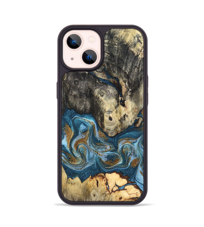 iPhone 14 Wood Phone Case - Saylor (Teal & Gold, 819544)