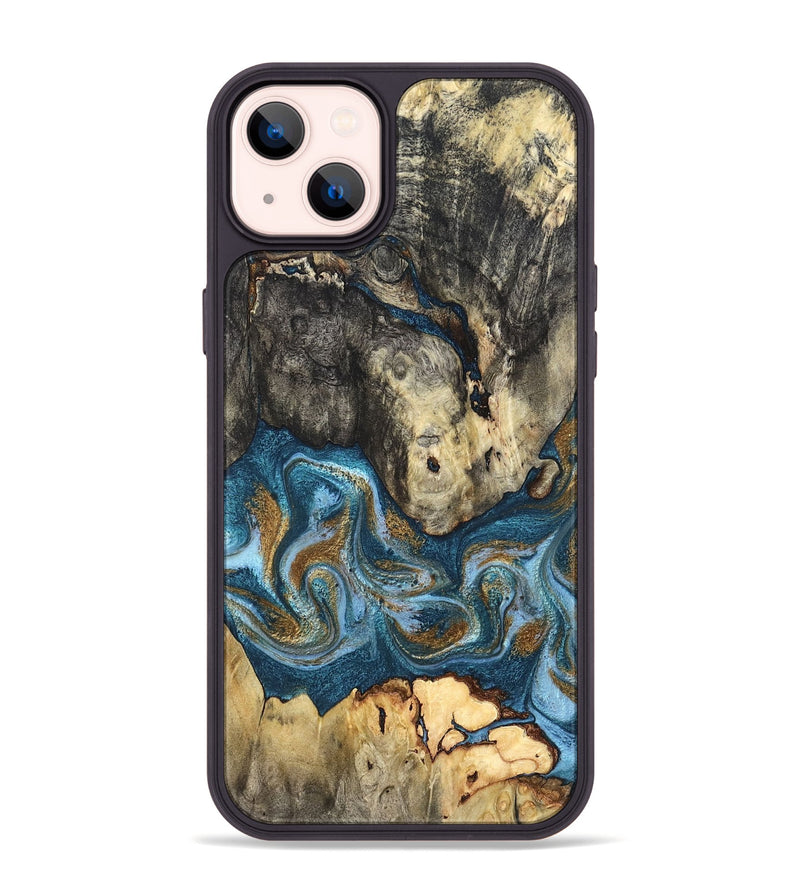 iPhone 14 Plus Wood Phone Case - Saylor (Teal & Gold, 819544)