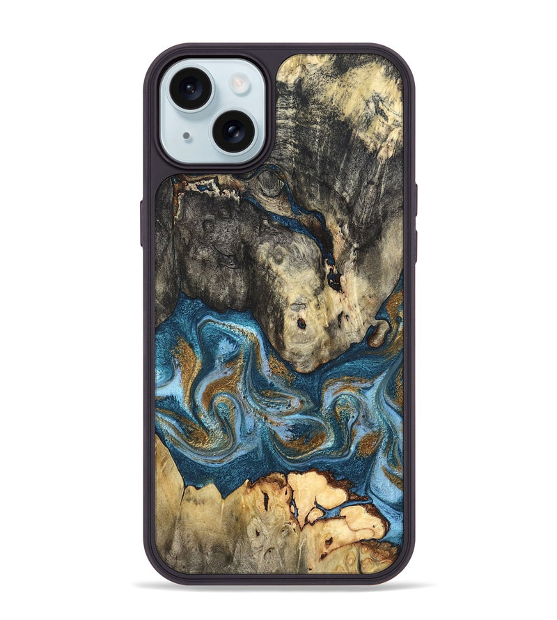 iPhone 15 Plus Wood Phone Case - Saylor (Teal & Gold, 819544)