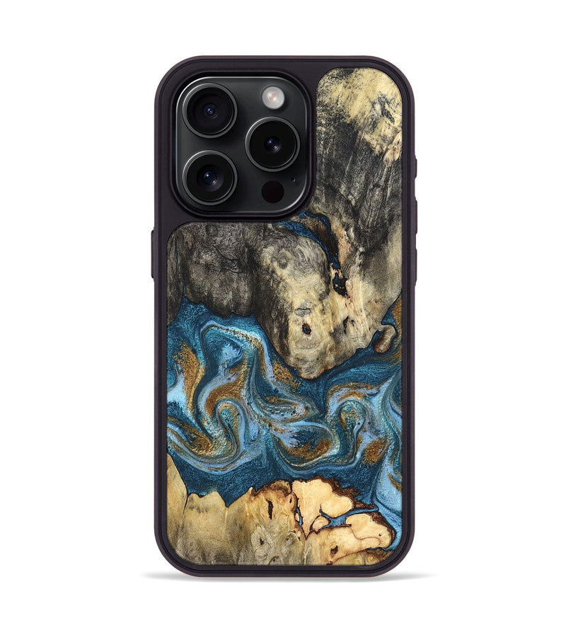 iPhone 15 Pro Wood Phone Case - Saylor (Teal & Gold, 819544)