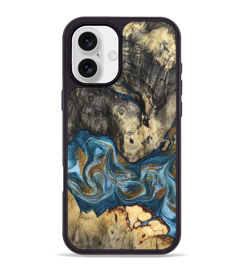 iPhone 16 Plus Wood Phone Case - Saylor (Teal & Gold, 819544)
