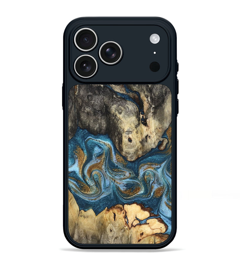 iPhone 17 Pro Max Wood Phone Case - Saylor (Teal & Gold, 819544)