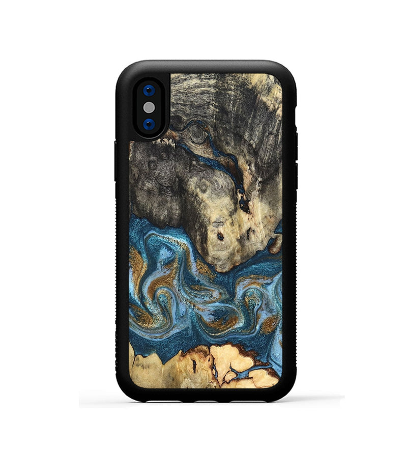 iPhone Xs Wood Phone Case - Saylor (Teal & Gold, 819544)