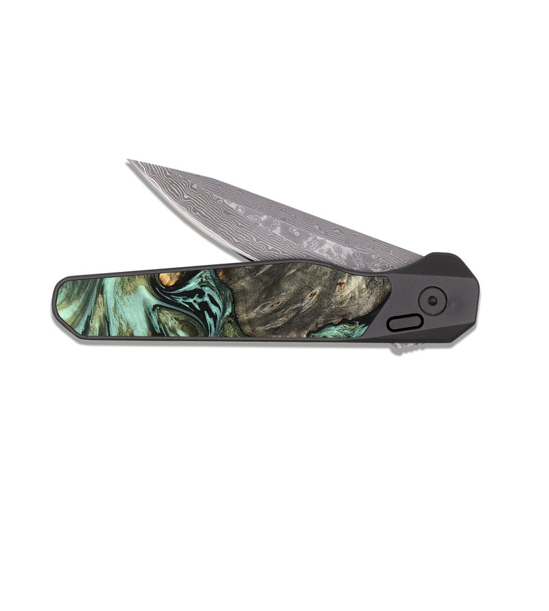 EDC Dark Damascus Wood Pocket Knife - Reid (Green, 819562)