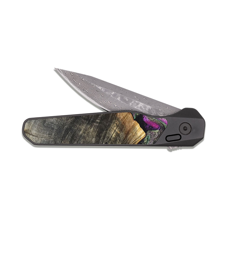EDC Dark Damascus Wood Pocket Knife - Kisha (Green, 819572)
