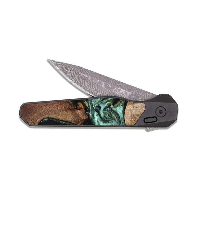 EDC Dark Damascus Wood Pocket Knife - Hanna (Green, 819575)