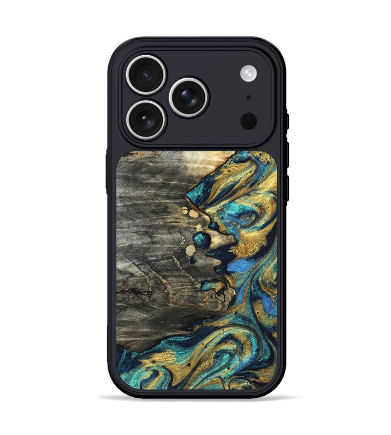 iPhone 17 Pro Wood Phone Case - Webster (Teal & Gold, 819577)