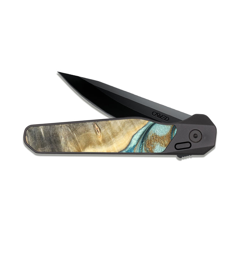 EDC Dark Slate Wood Pocket Knife - Gideon (Teal & Gold, 819580)