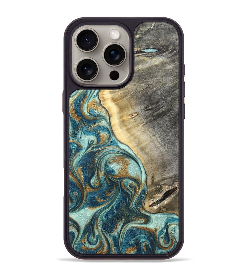 iPhone 16 Pro Max Wood Phone Case - Gideon (Teal & Gold, 819580)