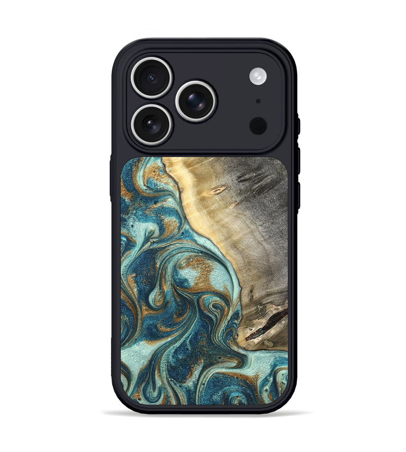 iPhone 17 Pro Wood Phone Case - Gideon (Teal & Gold, 819580)