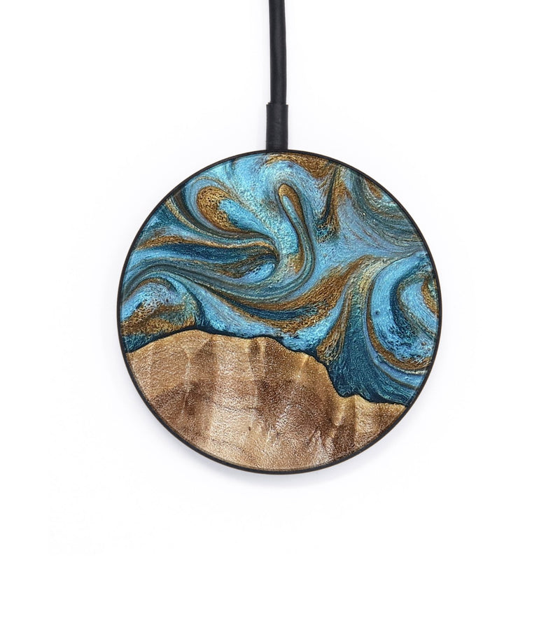 Circle Wood Wireless Charger - Kinley (Teal & Gold, 819581)