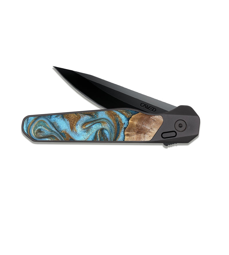 EDC Dark Slate Wood Pocket Knife - Kinley (Teal & Gold, 819581)