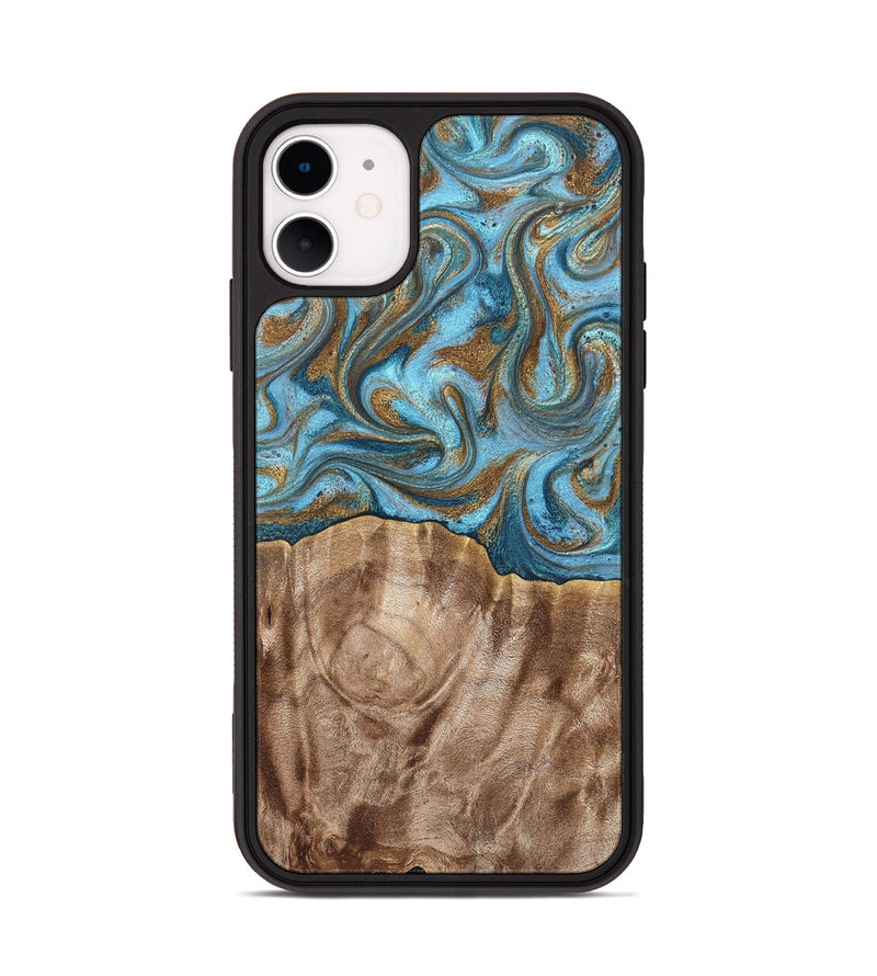 iPhone 11 Wood Phone Case - Kinley (Teal & Gold, 819581)