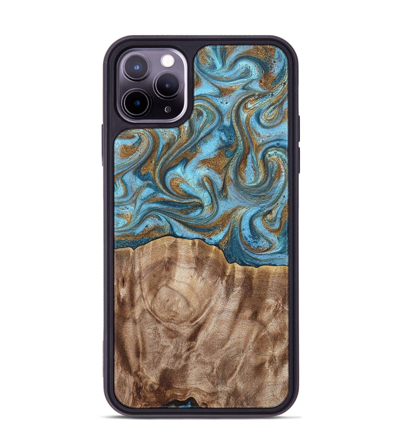 iPhone 11 Pro Max Wood Phone Case - Kinley (Teal & Gold, 819581)