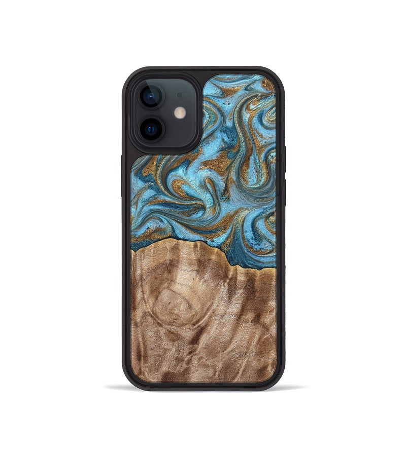 iPhone 12 mini Wood Phone Case - Kinley (Teal & Gold, 819581)