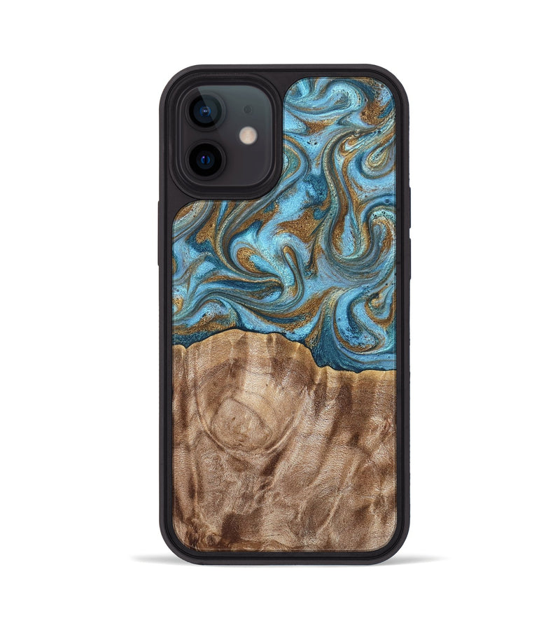 iPhone 12 Wood Phone Case - Kinley (Teal & Gold, 819581)