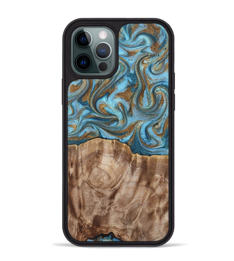 iPhone 12 Pro Max Wood Phone Case - Kinley (Teal & Gold, 819581)