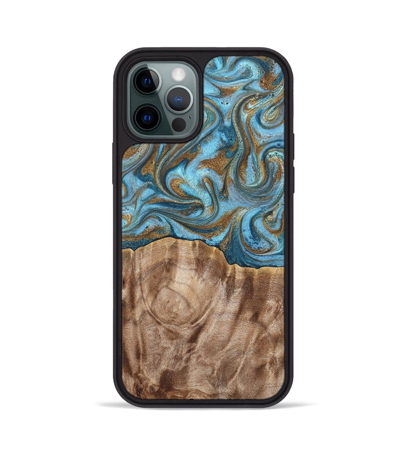 iPhone 12 Pro Wood Phone Case - Kinley (Teal & Gold, 819581)