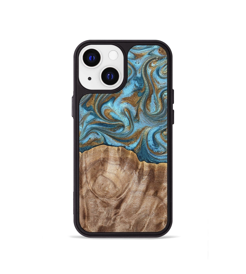 iPhone 13 mini Wood Phone Case - Kinley (Teal & Gold, 819581)