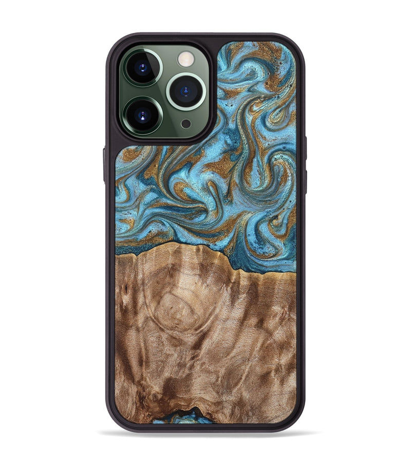 iPhone 13 Pro Max Wood Phone Case - Kinley (Teal & Gold, 819581)