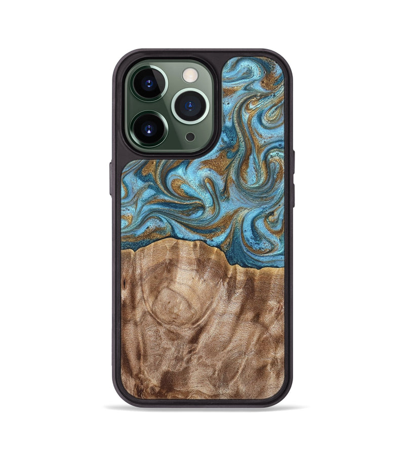 iPhone 13 Pro Wood Phone Case - Kinley (Teal & Gold, 819581)