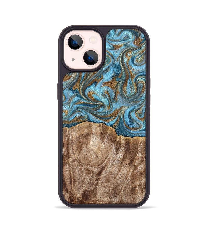 iPhone 14 Wood Phone Case - Kinley (Teal & Gold, 819581)