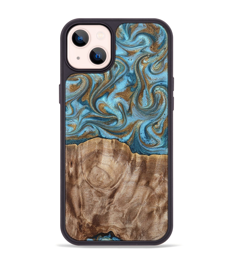 iPhone 14 Plus Wood Phone Case - Kinley (Teal & Gold, 819581)