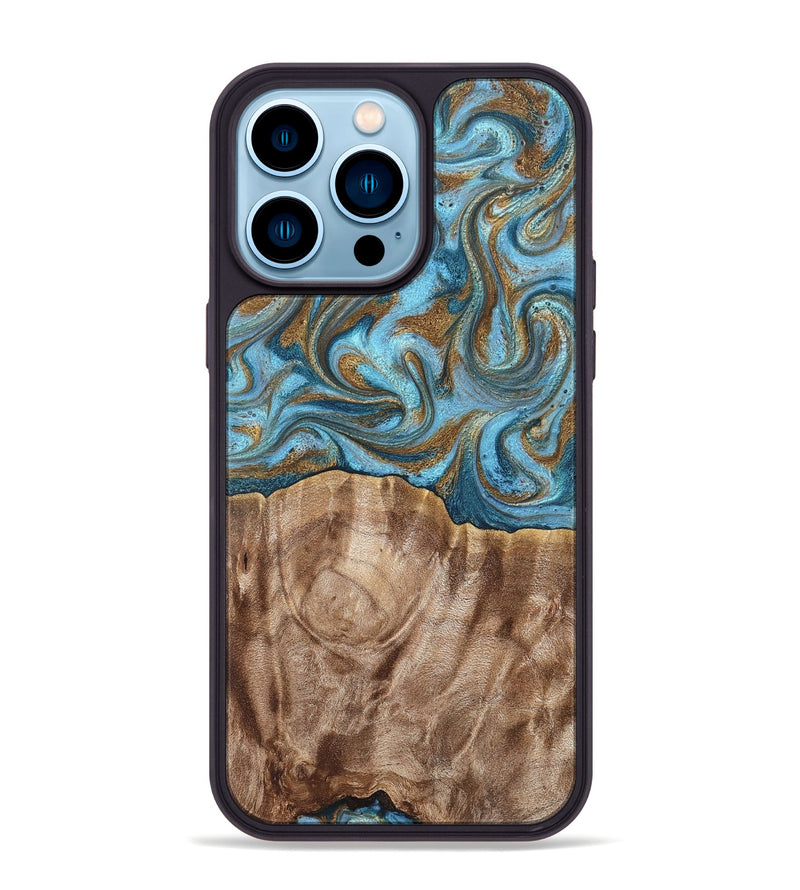 iPhone 14 Pro Max Wood Phone Case - Kinley (Teal & Gold, 819581)