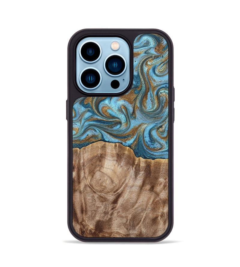 iPhone 14 Pro Wood Phone Case - Kinley (Teal & Gold, 819581)