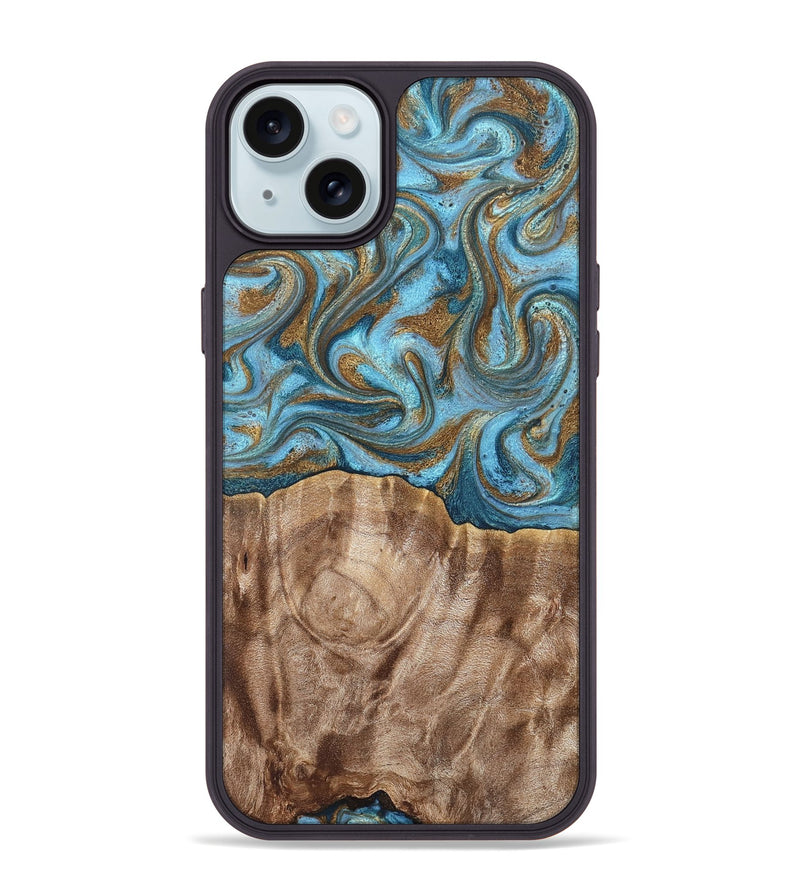 iPhone 15 Plus Wood Phone Case - Kinley (Teal & Gold, 819581)