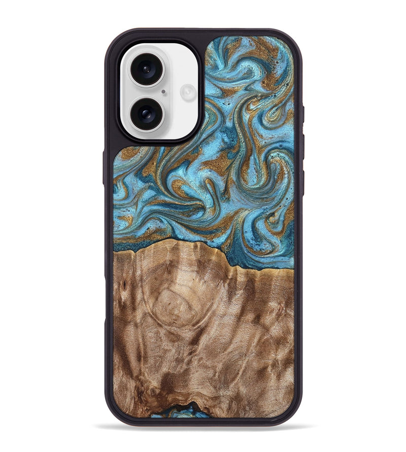 iPhone 16 Plus Wood Phone Case - Kinley (Teal & Gold, 819581)