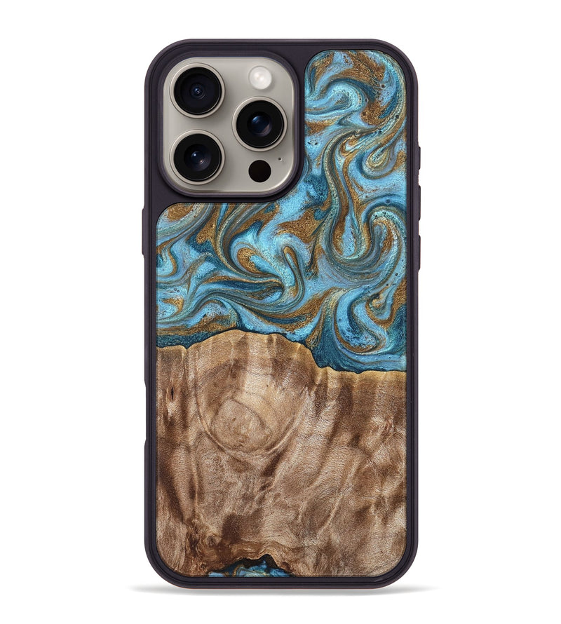 iPhone 16 Pro Max Wood Phone Case - Kinley (Teal & Gold, 819581)
