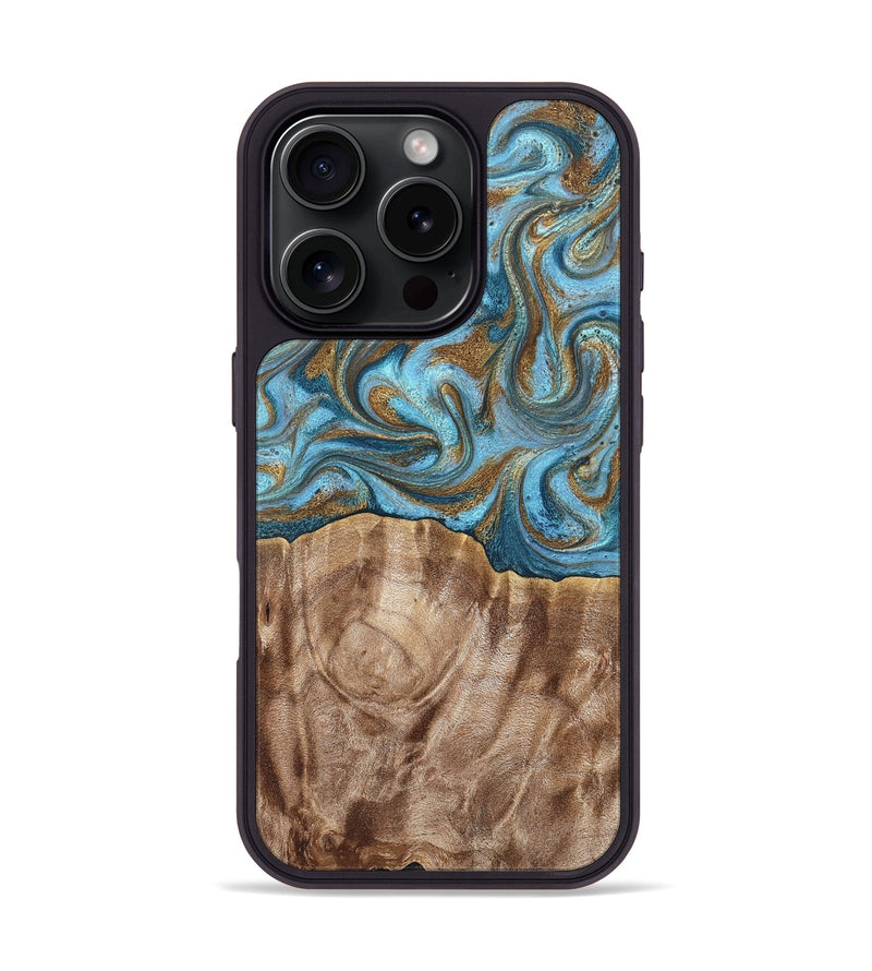 iPhone 16 Pro Wood Phone Case - Kinley (Teal & Gold, 819581)