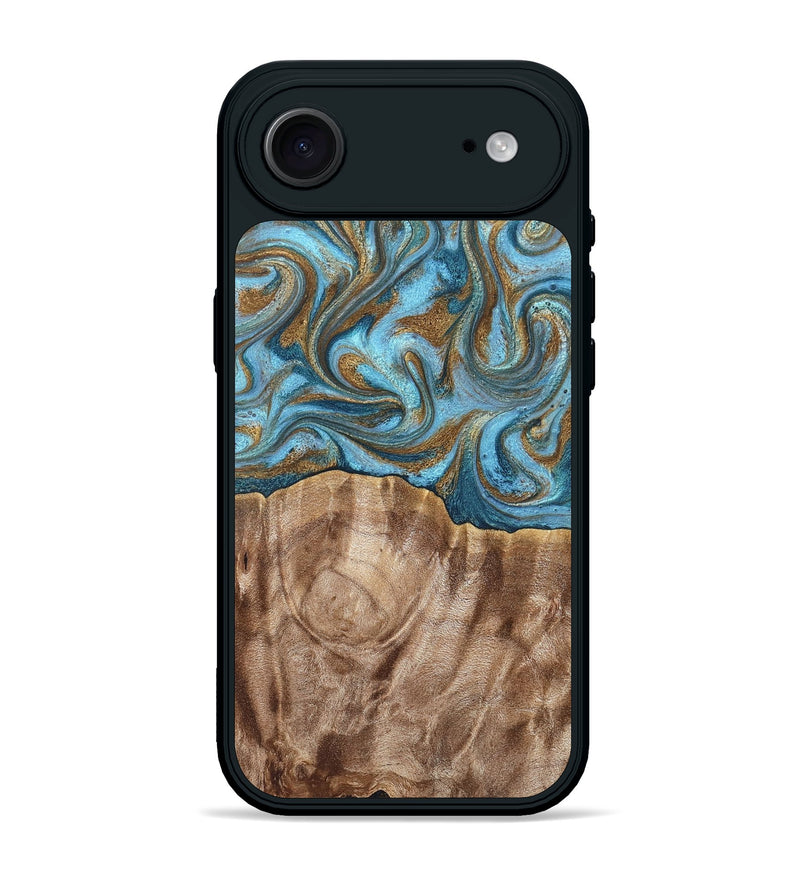 iPhone 17 Air Wood Phone Case - Kinley (Teal & Gold, 819581)